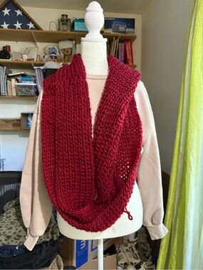 Deep Red Chunky Knit Infinity Scarf
